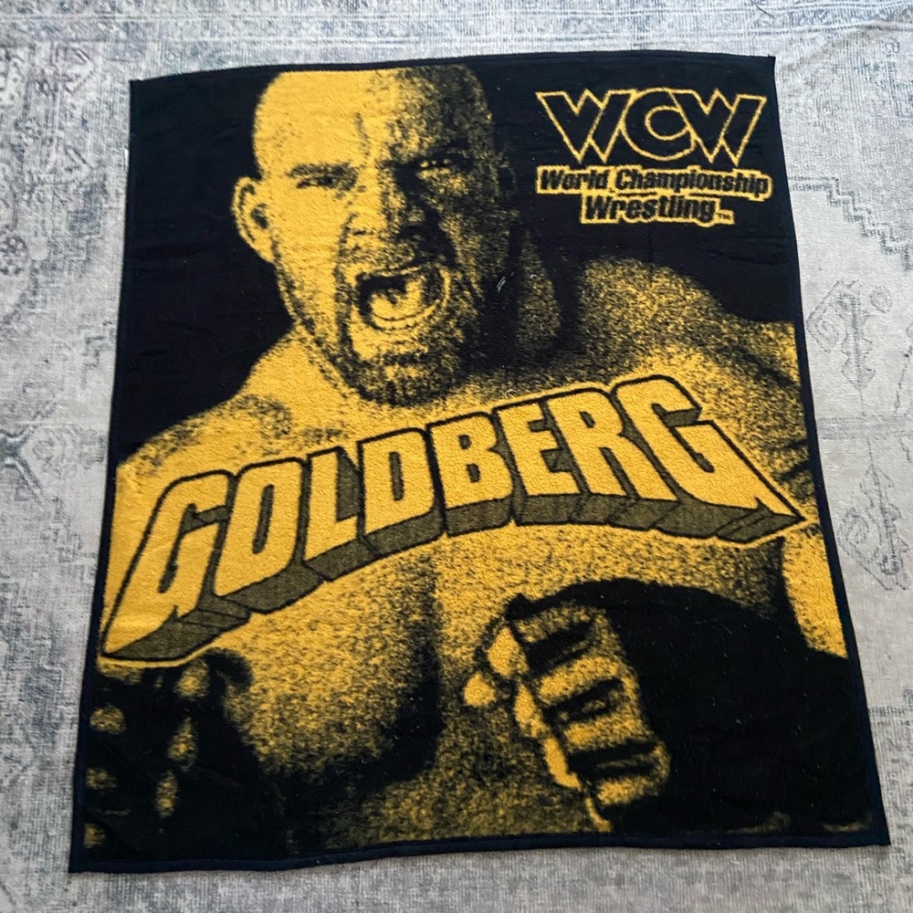 90’s Vintage WCW Goldberg Black & Gold Wrestling Soft Blanket Made in USA